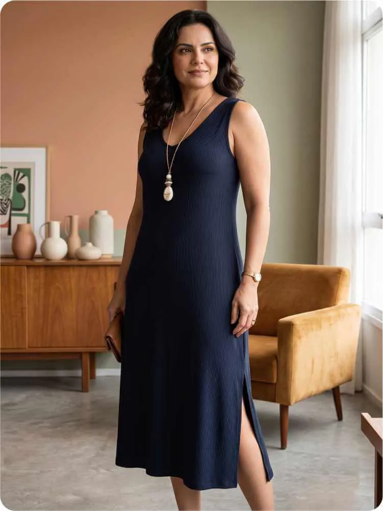 Vestido de malha feminino estampado em look confortável para o dia a dia