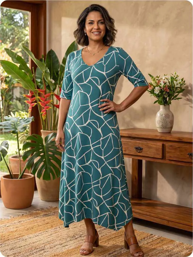 Vestidos para o outono: mulher usando vestido verde midi